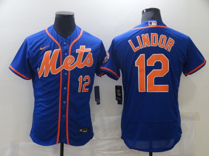 Men New York Mets 12 Lindor Blue Elite 2021 Nike MLB Jersey